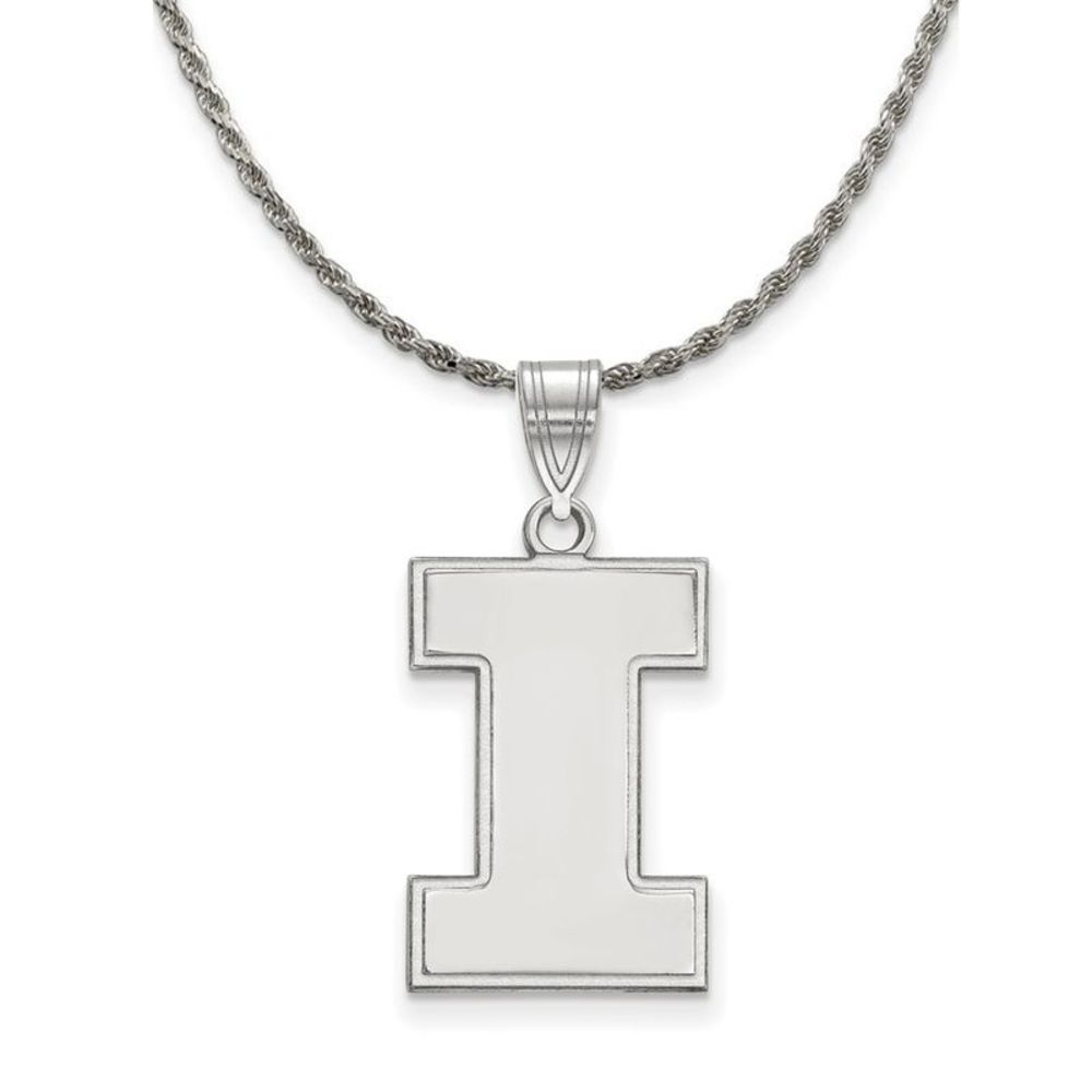 Sterling Silver U. of Illinois Large Initial I Necklace - 24 Inch